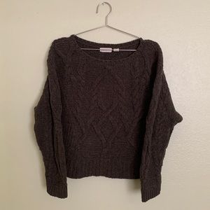 Dark Green Cable Knit Cropped Sweater